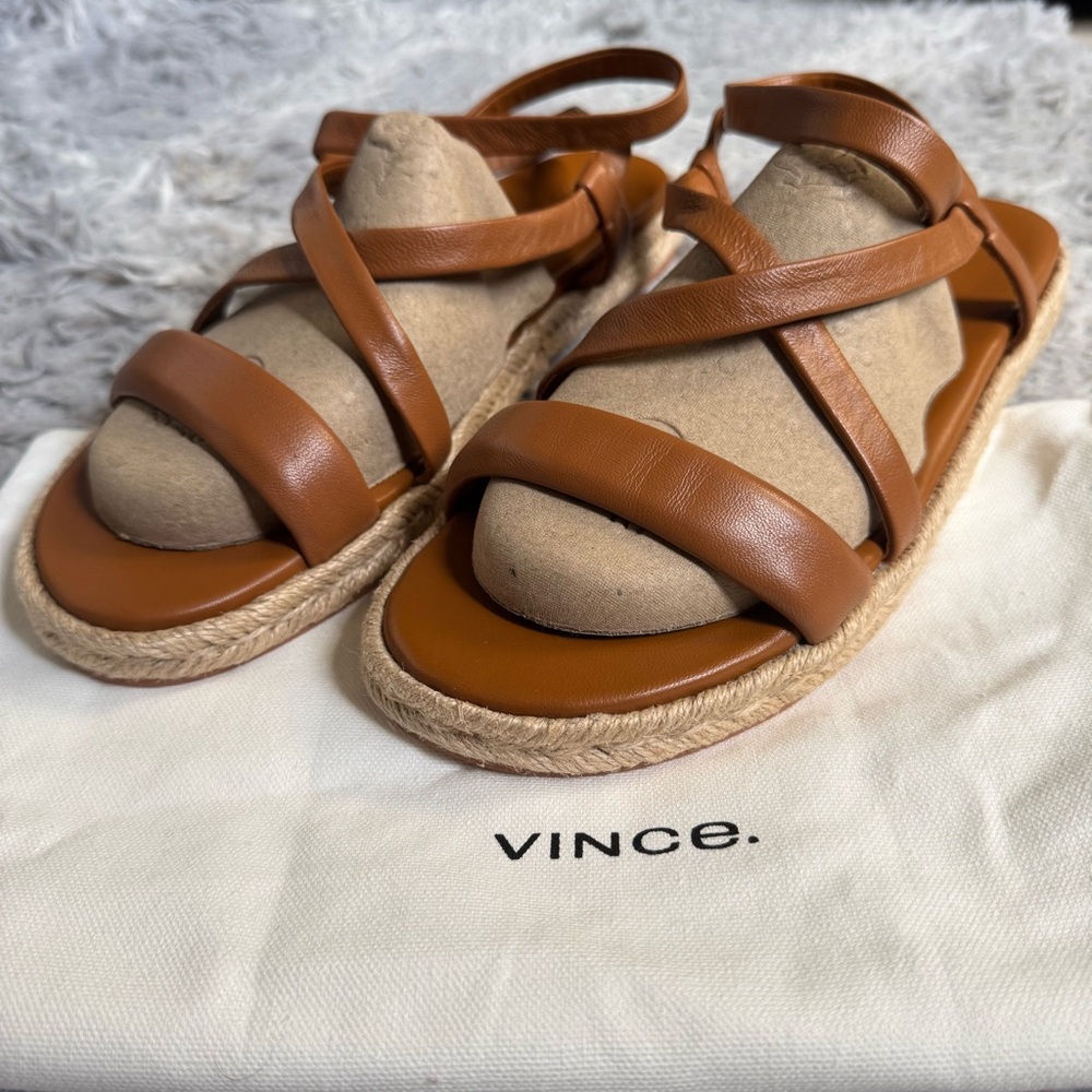 VINCE Womens Strappy Cushioned Smith Platform Leather Espadrille Sandals